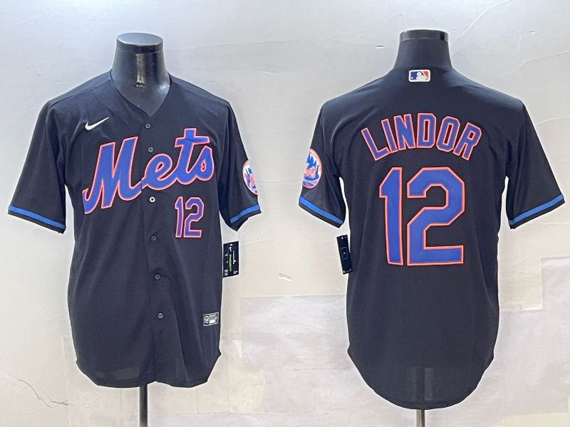 Men New York Mets #12 Lindor Black Game Fashion 2025 Nike MLB Jersey style 5->new york mets->MLB Jersey